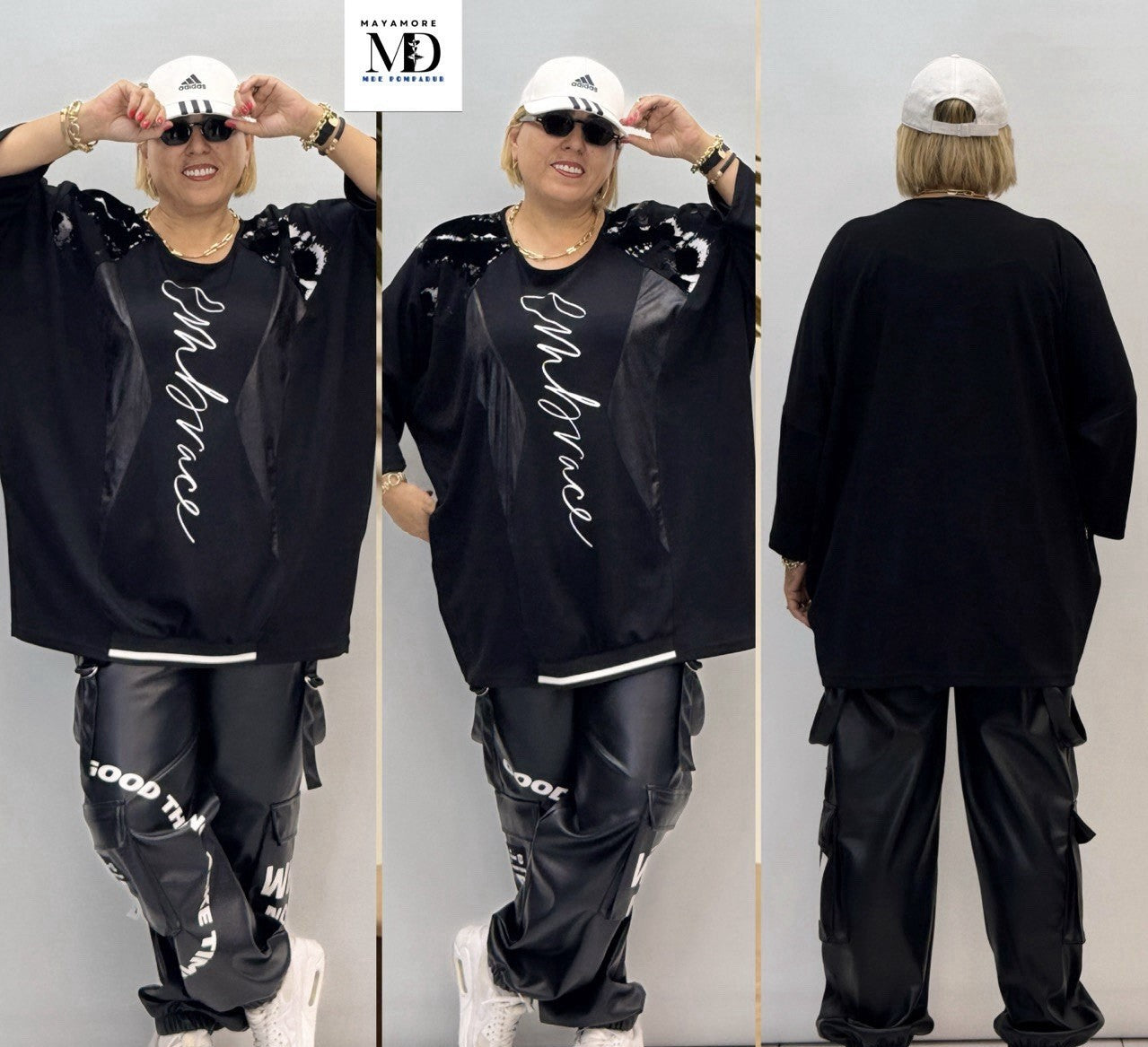 MyLifess tunic Sz 20/2 black viscose lycra sequin accents made in Turkey