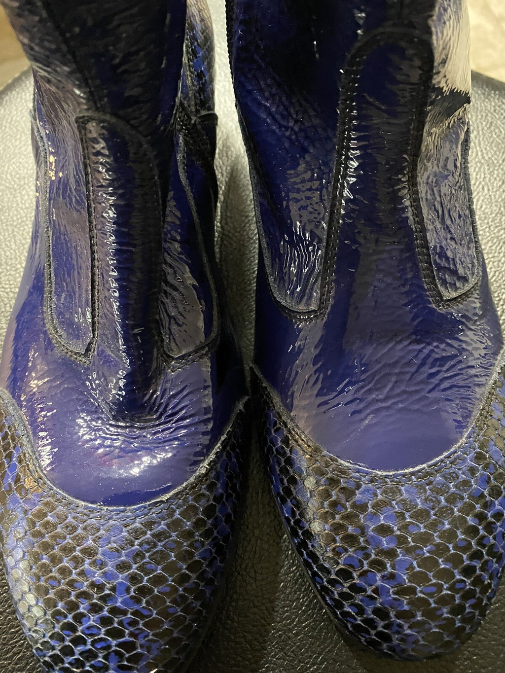 Bouton Black Boots, Beautiful Blue Leather, Made In Italy Sz 8.5 (39)