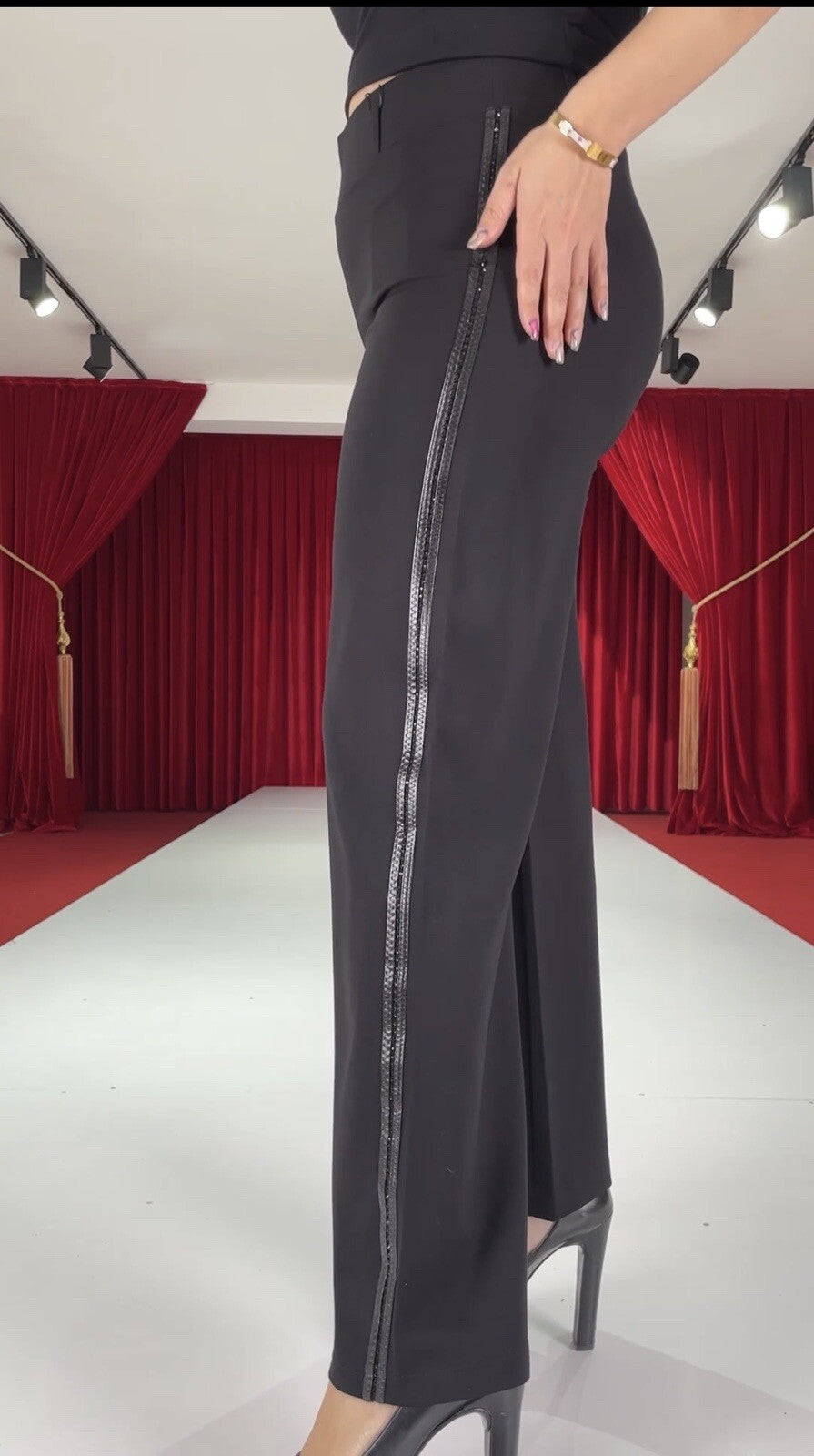 Zanessi Palazzo Pants Sz 20/54 Black Wide Leg Stretch Made In Turkey