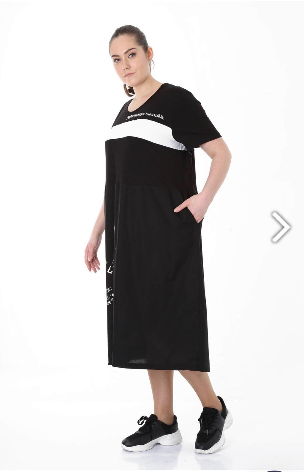 Darkwin Fun Art Dress Sz XL (20) Black White Print Midi Made In Turkey
