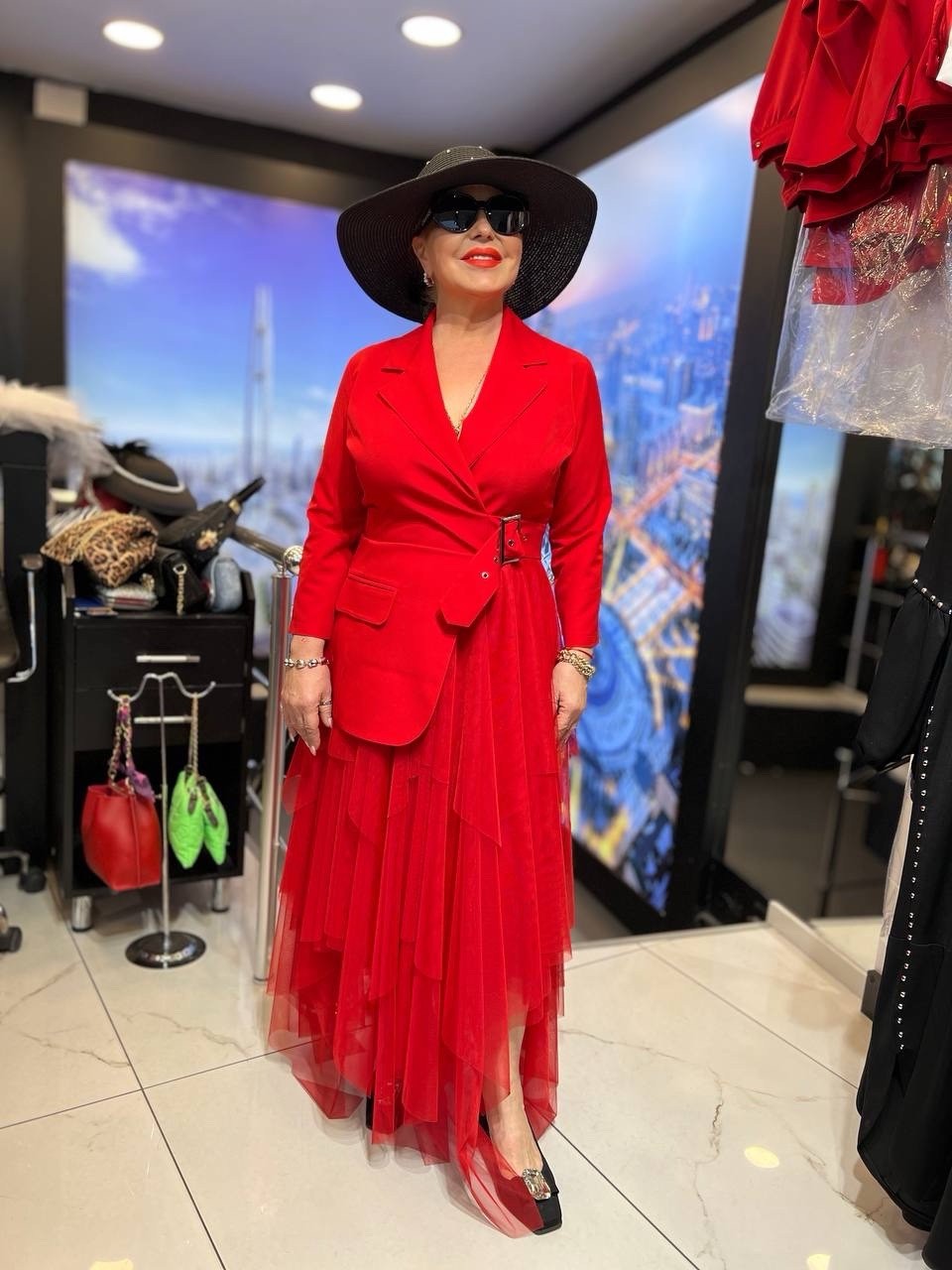 Izar Red Layered Mesh & Blazer Dress – Sz 10/42 – Stunning Statement Piece