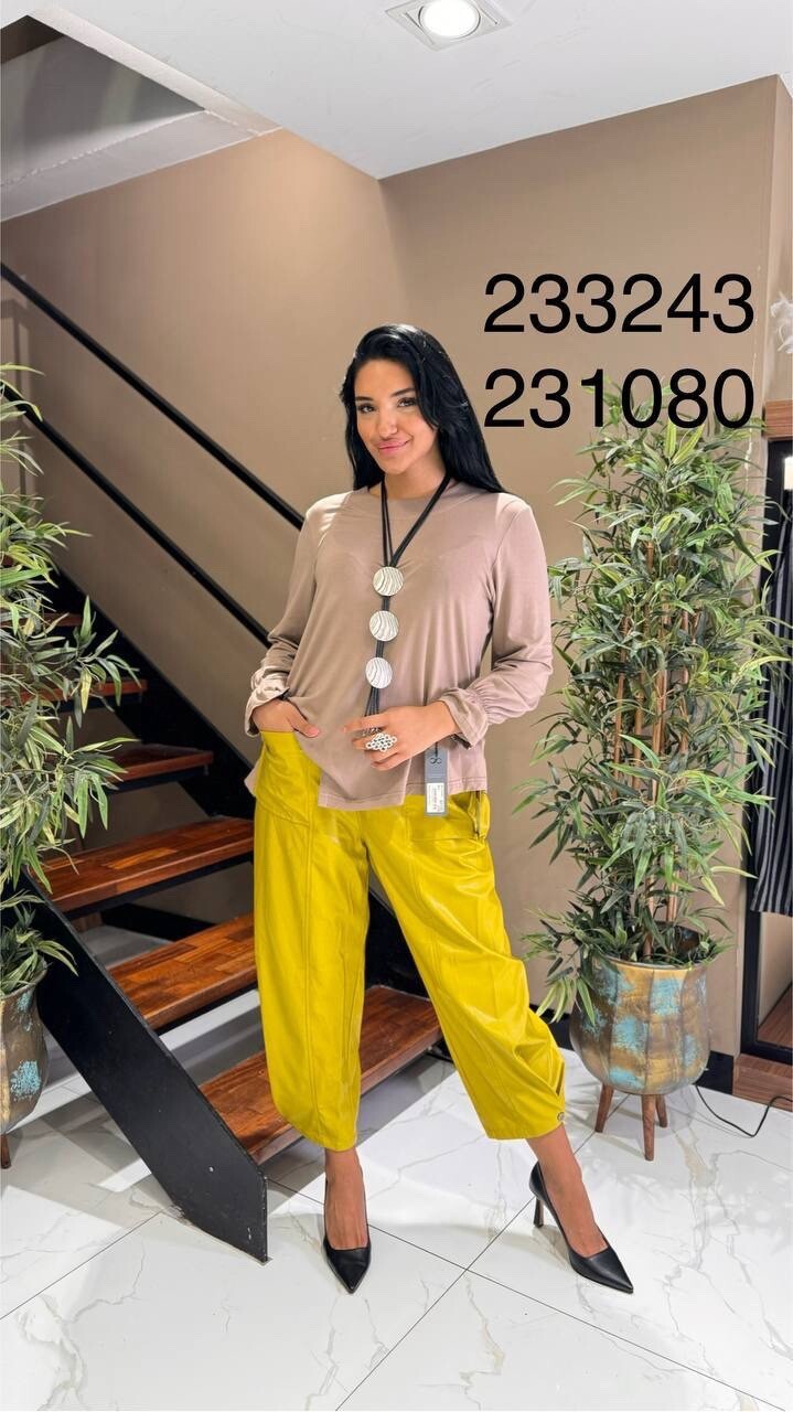 Alyans Eco Leather Pants Sz 20 Mustard Yellow Cropped Style Made In Turkey
