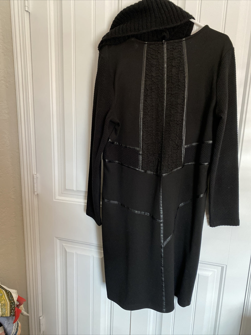 BiBA Black Knit Sweater Dress Sz 16 Cowl Neck Textured Panels Germany