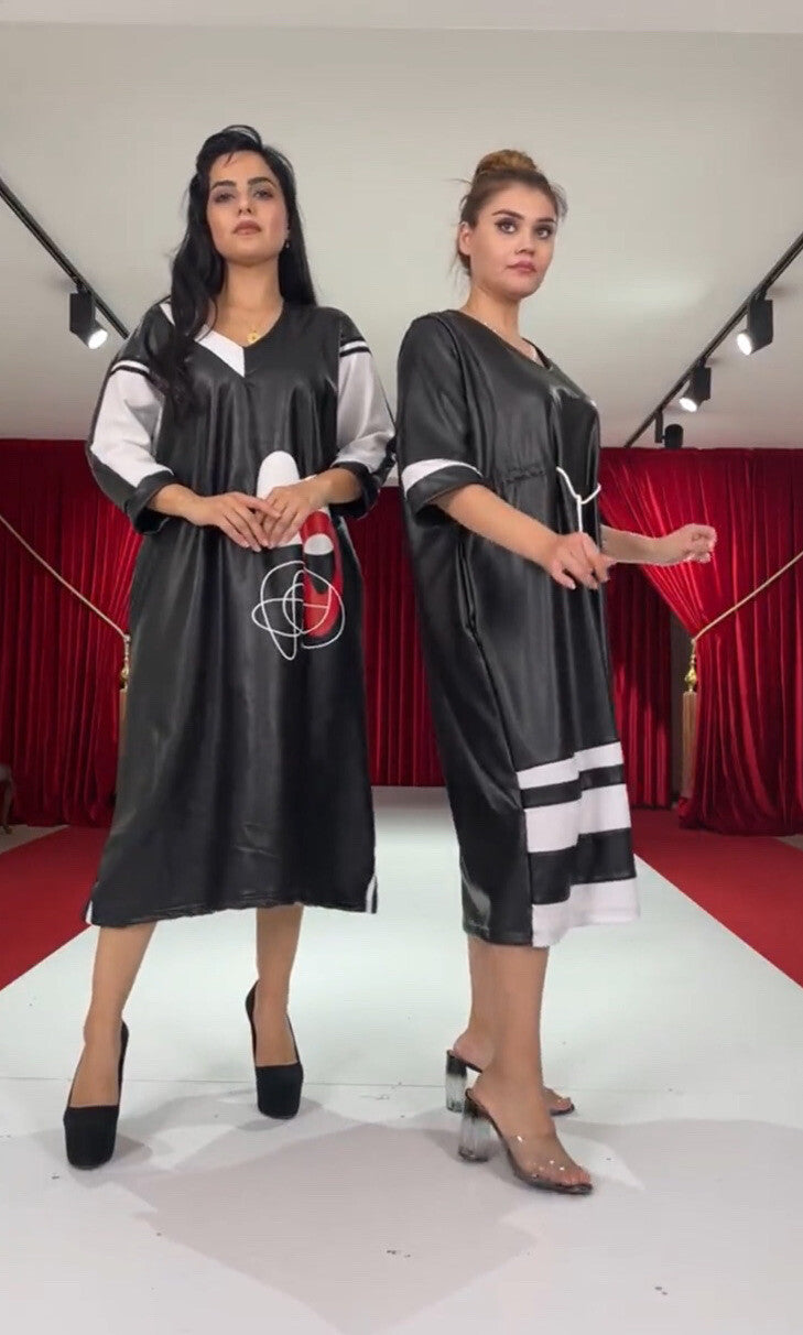 ✨ Darkwin Eco Leather Dress Sz 16-18 Modern Art Design Made In Turkey