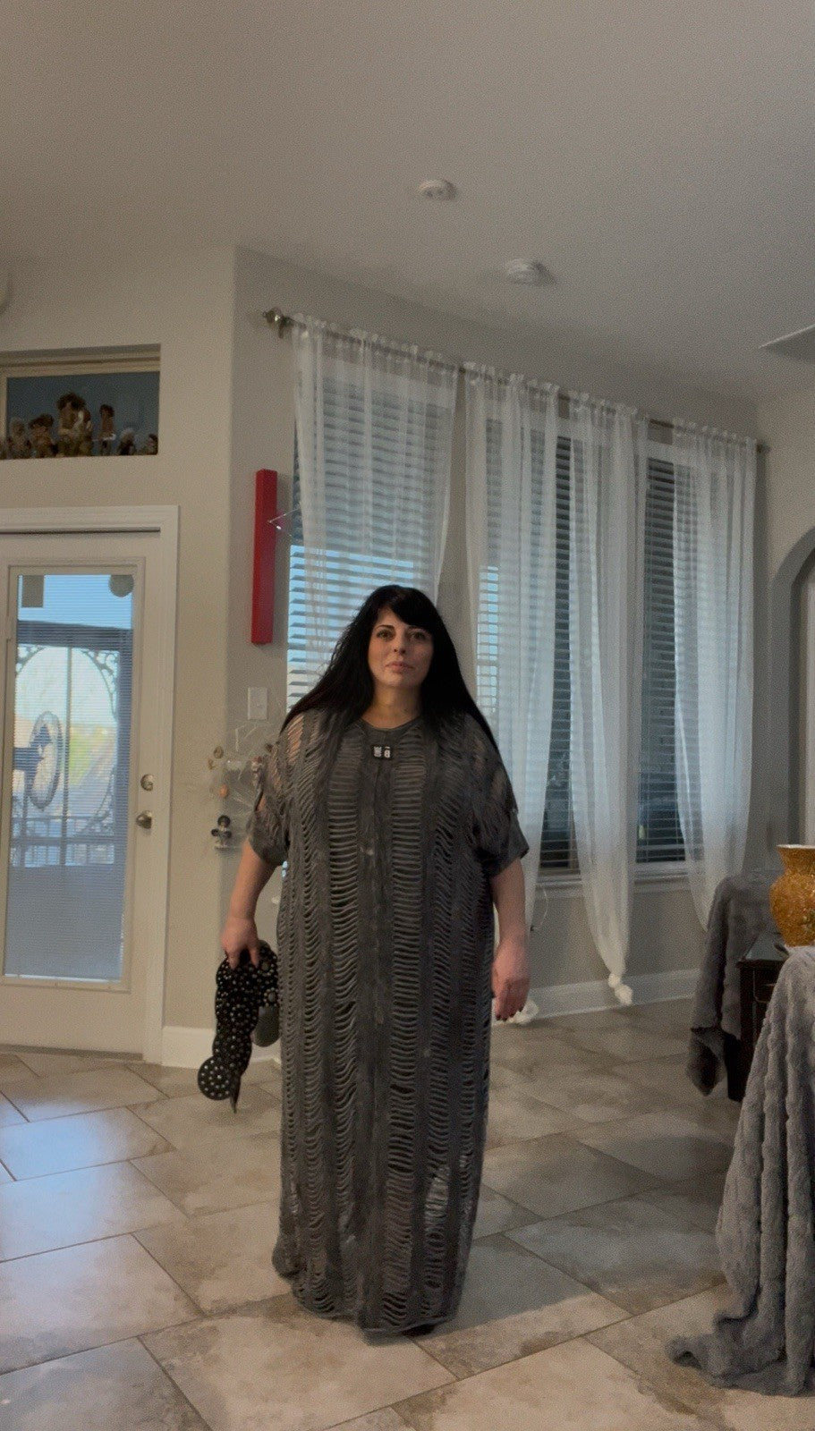 B-One Distressed Sheer Maxi Dress Sz 18/44 Made in Turkey