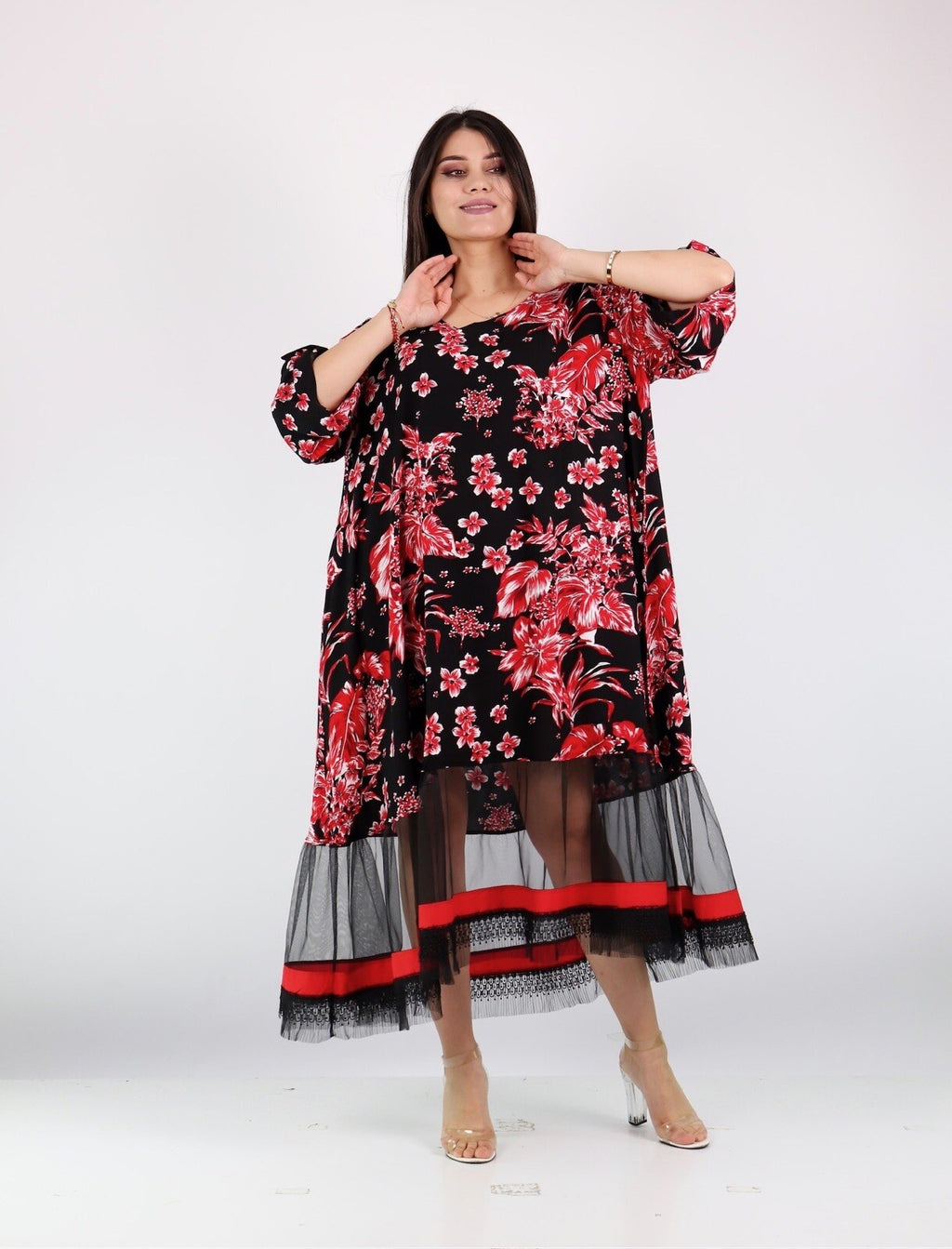 SALE!!!!! Darkwin Oversized Floral Mesh Hem Dress Sz 22-24/2 Made in Turkey