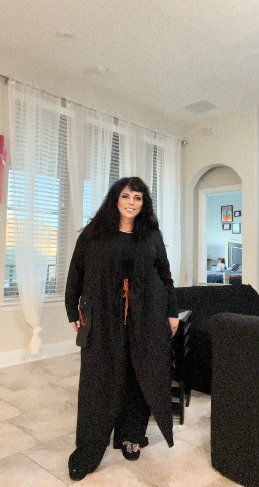 B-One 2 PCs Suit Sz 22/3 Black Hooded Cardigan & Pants Made in Turkey