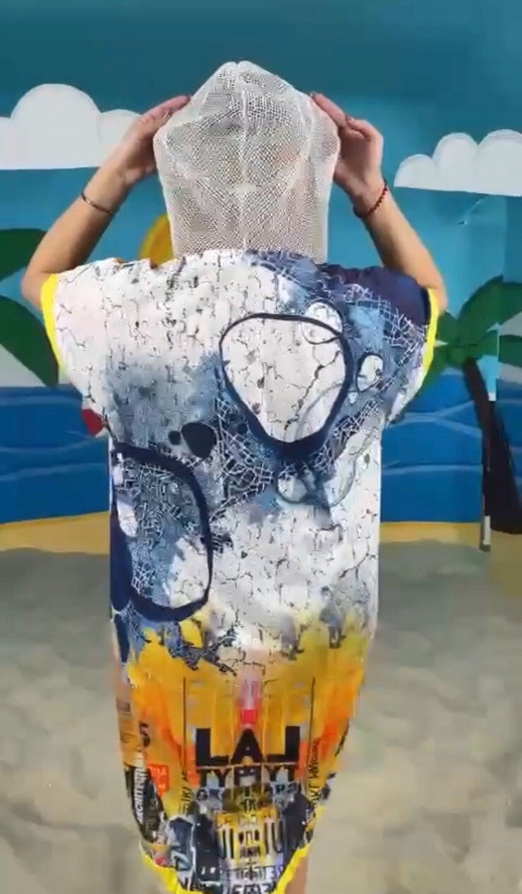 LaVelina Artistic Print Hooded Dress Sz 22/52 Made In Turkey