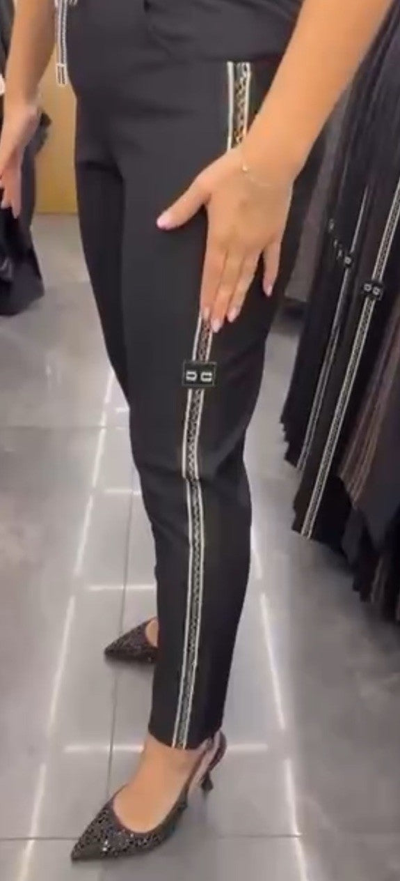 LaMaxx Black Pants Chain Side Trim Drawstring Waist Sz 12/42 Turkey