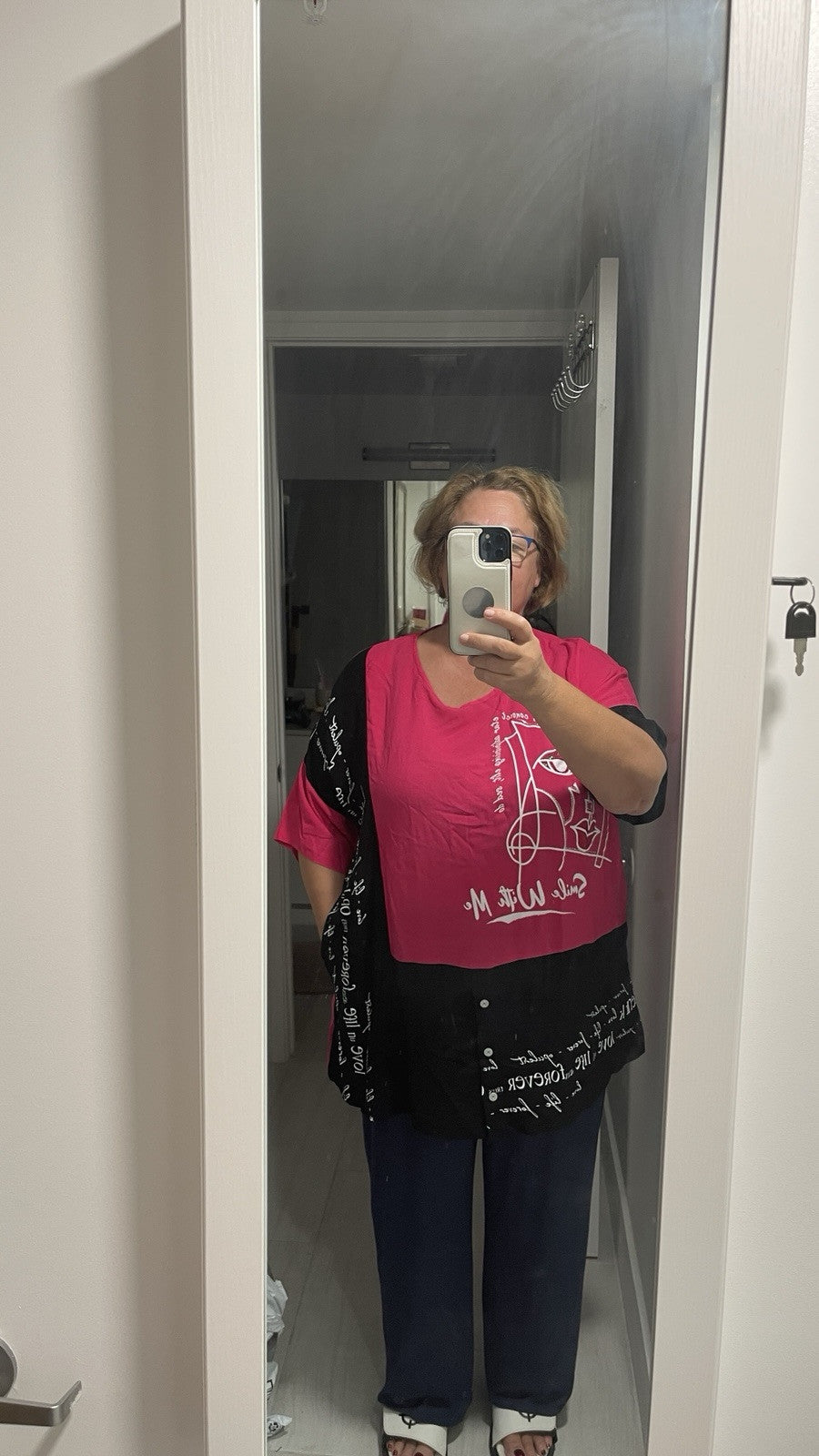 MyLifess Pink Black Abstract Oversized Top Sz 3XL/2 Made In Turkey